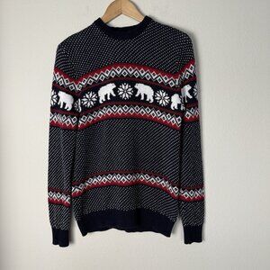 Aspen‎ Navy Polar Bear Fair Isle Sweater Mens Small Holiday Winter Cozy